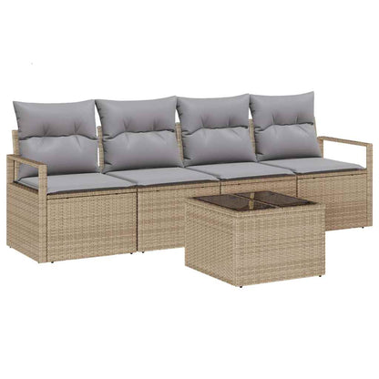 Garten-Sofa-Set mit Kissen 5 pcs Beige, Grau 55 x 55 x 37 cm