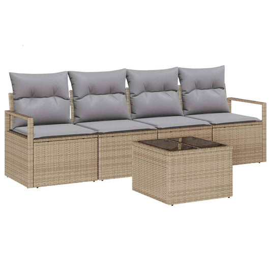 Garten-Sofa-Set mit Kissen 5 pcs Beige, Grau 55 x 55 x 37 cm