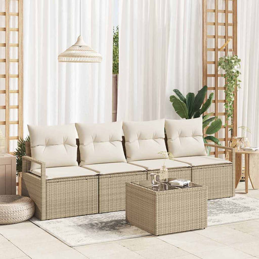 Garten-Sofa-Set mit Kissen 5 pcs Beige, Creme 55 x 55 x 37 cm