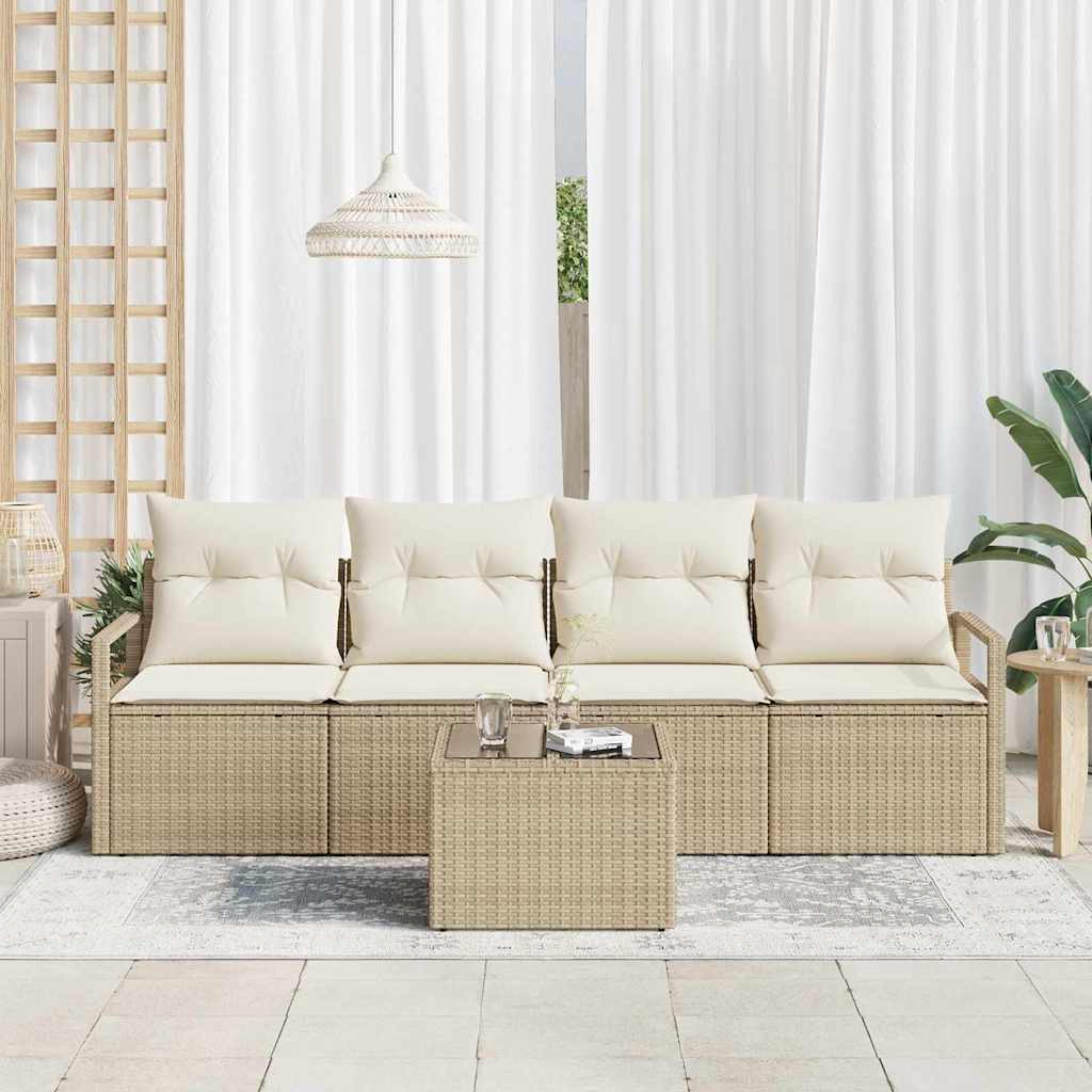 Garten-Sofa-Set mit Kissen 5 pcs Beige, Creme 55 x 55 x 37 cm
