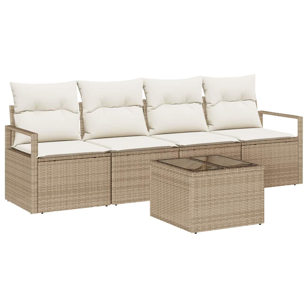 Garten-Sofa-Set mit Kissen 5 pcs Beige, Creme 55 x 55 x 37 cm