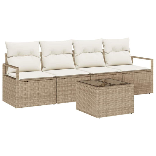 Garten-Sofa-Set mit Kissen 5 pcs Beige, Creme 55 x 55 x 37 cm