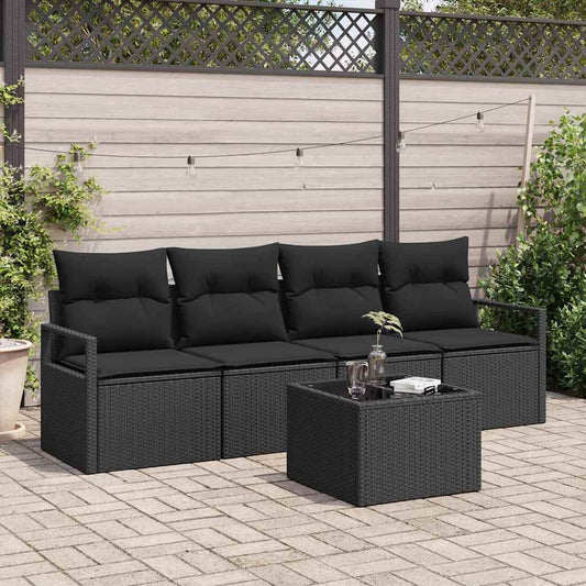 Garten-Sofa-Set mit Kissen 5 pcs Schwarz 55 x 55 x 37 cm