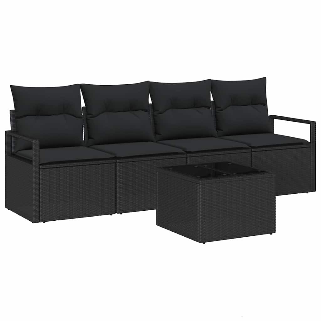 Garten-Sofa-Set mit Kissen 5 pcs Schwarz 55 x 55 x 37 cm