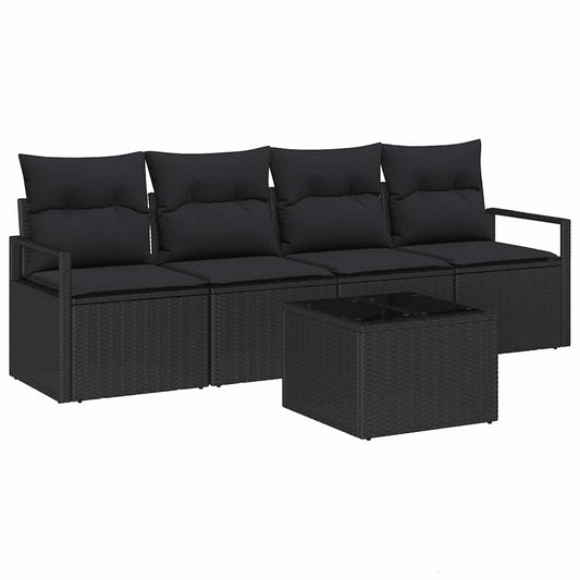Garten-Sofa-Set mit Kissen 5 pcs Schwarz 55 x 55 x 37 cm