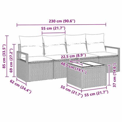 Garten-Sofa-Set mit Kissen 5 pcs Schwarz 55 x 55 x 37 cm