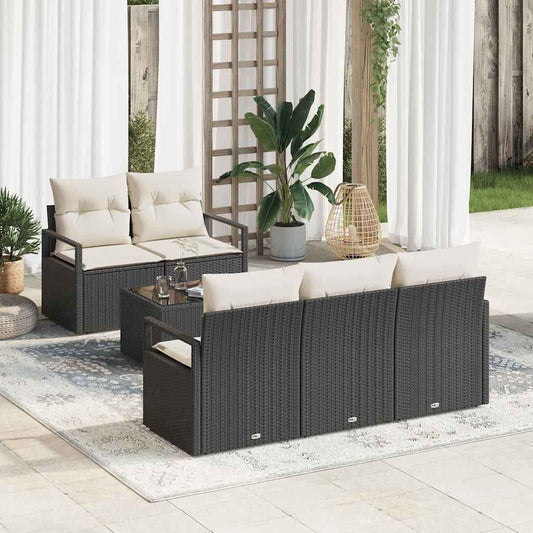 Garten-Sofa-Set mit Kissen 6 pcs Schwarz, Creme 55 x 55 x 37 cm