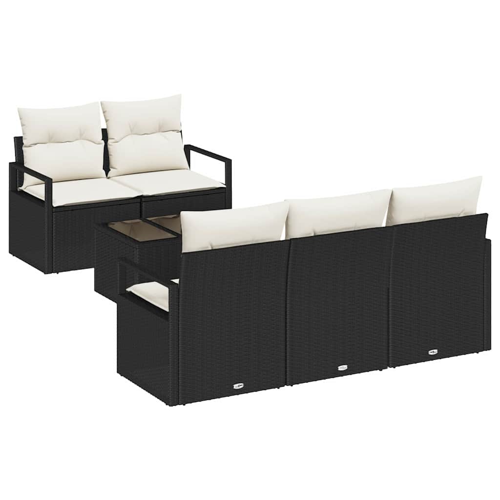 Garten-Sofa-Set mit Kissen 6 pcs Schwarz, Creme 55 x 55 x 37 cm