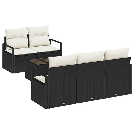 Garten-Sofa-Set mit Kissen 6 pcs Schwarz, Creme 55 x 55 x 37 cm