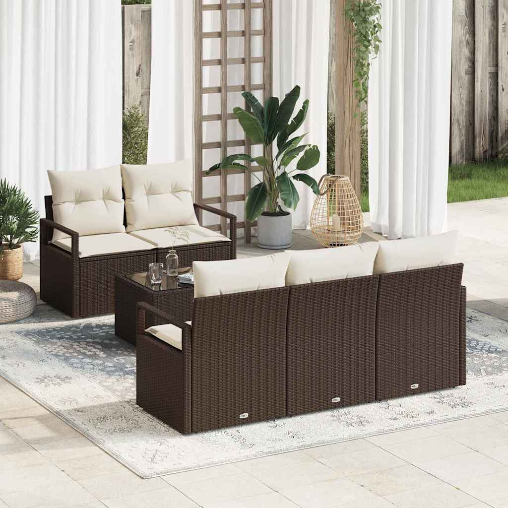 Garten-Sofa-Set mit Kissen 6 pcs Braun, Creme 55 x 55 x 37 cm