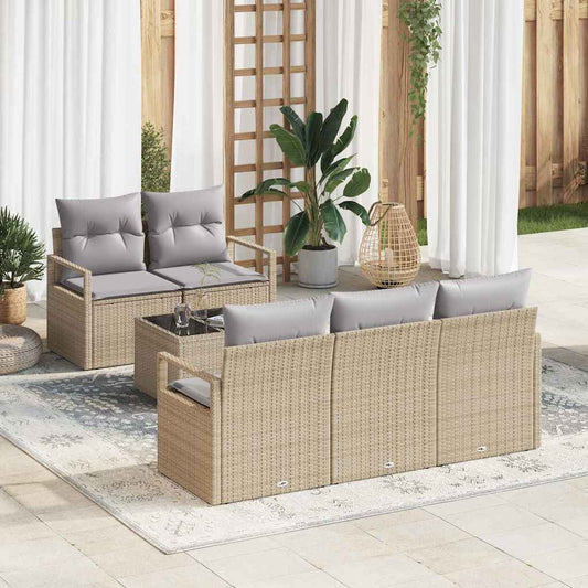 Garten-Sofa-Set mit Kissen 6 pcs Beige, Grau 55 x 55 x 37 cm