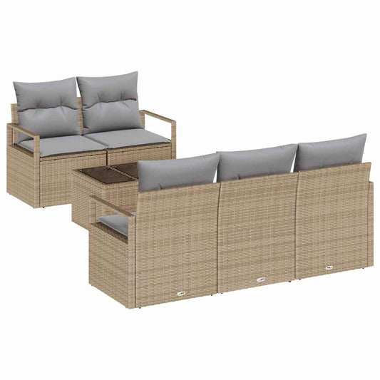 Garten-Sofa-Set mit Kissen 6 pcs Beige, Grau 55 x 55 x 37 cm