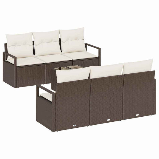 Garten-Sofa-Set mit Kissen 7 pcs Braun, Creme 55 x 55 x 37 cm
