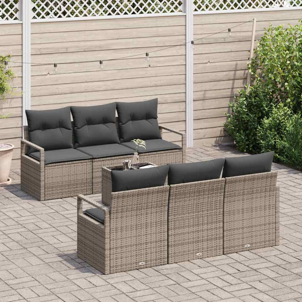 Garten-Sofa-Set 7 pcs Grau Poly-Rattan und Stahl und Glas