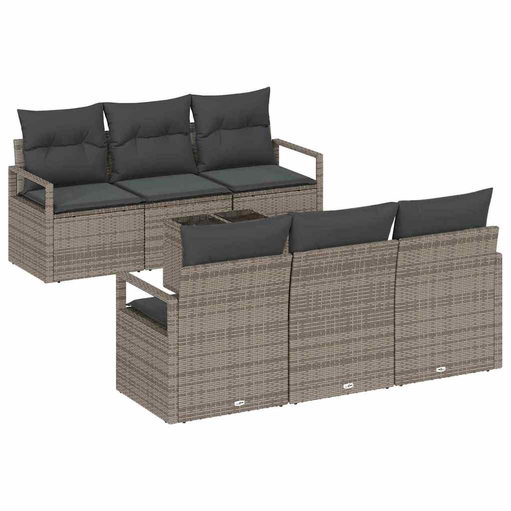Garten-Sofa-Set 7 pcs Grau Poly-Rattan und Stahl und Glas