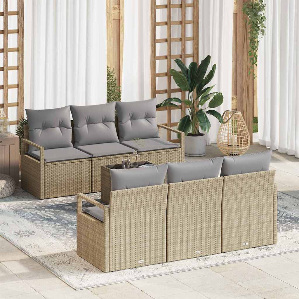 Garten-Sofa-Set mit Kissen 7 pcs Beige, Grau 55 x 55 x 37 cm