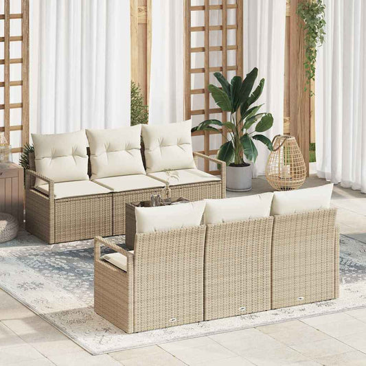 Garten-Sofa-Set mit Kissen 7 pcs Beige, Creme 55 x 55 x 37 cm