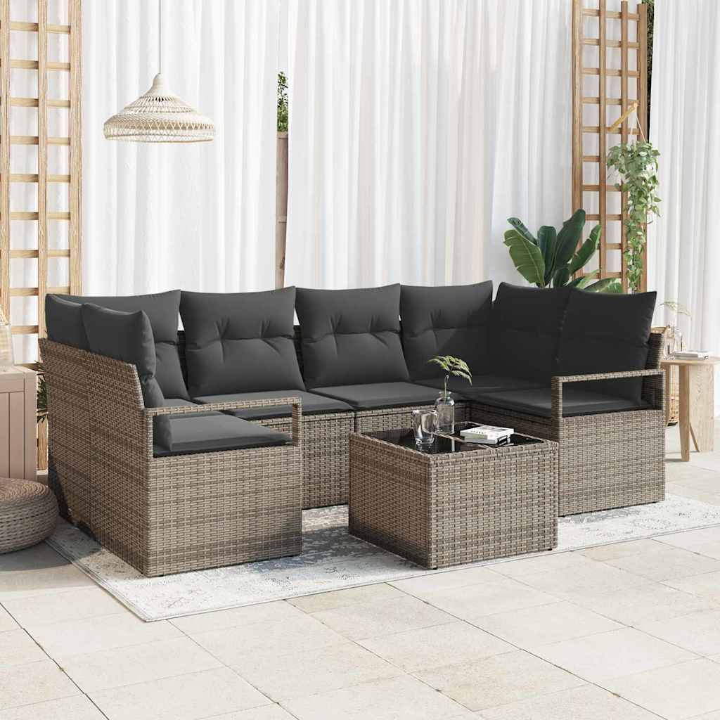 Garten-Sofa-Set mit Kissen 7 pcs Grau 55 x 55 x 37 cm