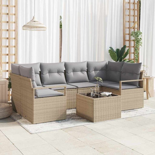 Garten-Sofa-Set mit Kissen 7 pcs Beige, Grau 55 x 55 x 37 cm