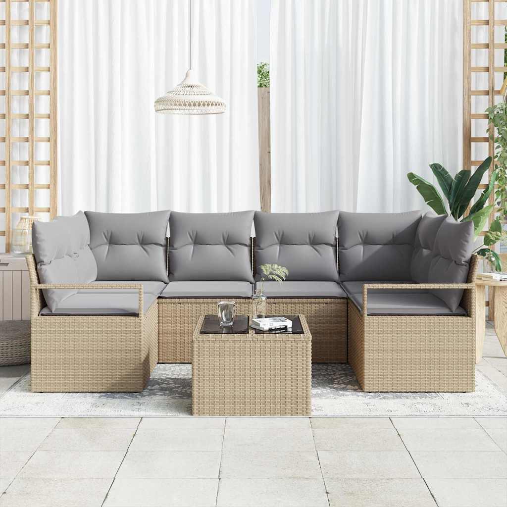 Garten-Sofa-Set mit Kissen 7 pcs Beige, Grau 55 x 55 x 37 cm