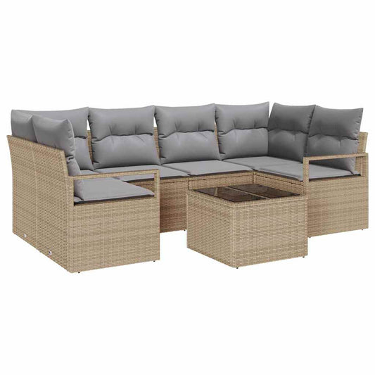 Garten-Sofa-Set mit Kissen 7 pcs Beige, Grau 55 x 55 x 37 cm
