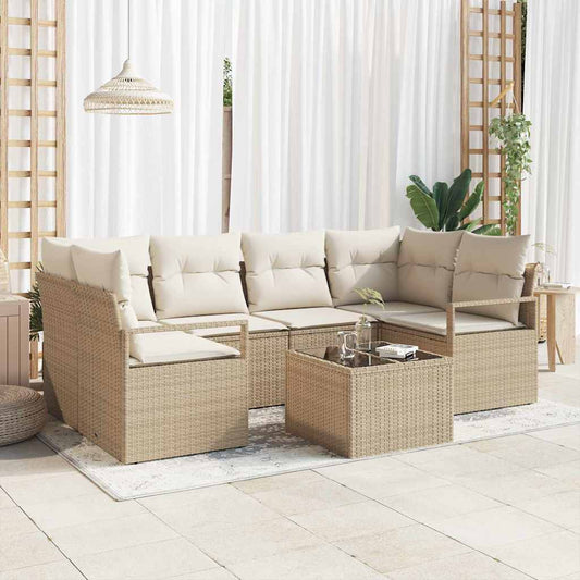 Garten-Sofa-Set mit Kissen 7 pcs Beige, Creme 55 x 55 x 37 cm