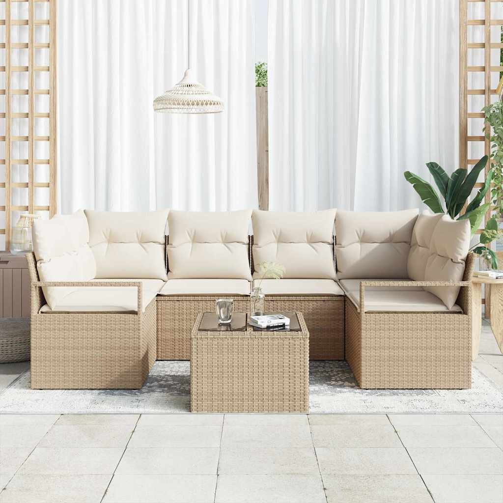 Garten-Sofa-Set mit Kissen 7 pcs Beige, Creme 55 x 55 x 37 cm