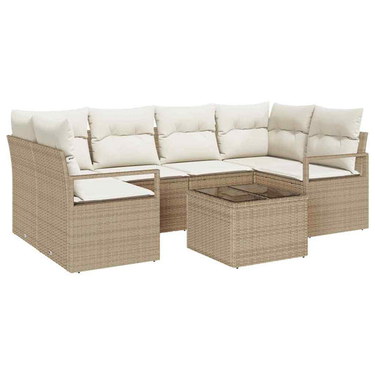 Garten-Sofa-Set mit Kissen 7 pcs Beige, Creme 55 x 55 x 37 cm