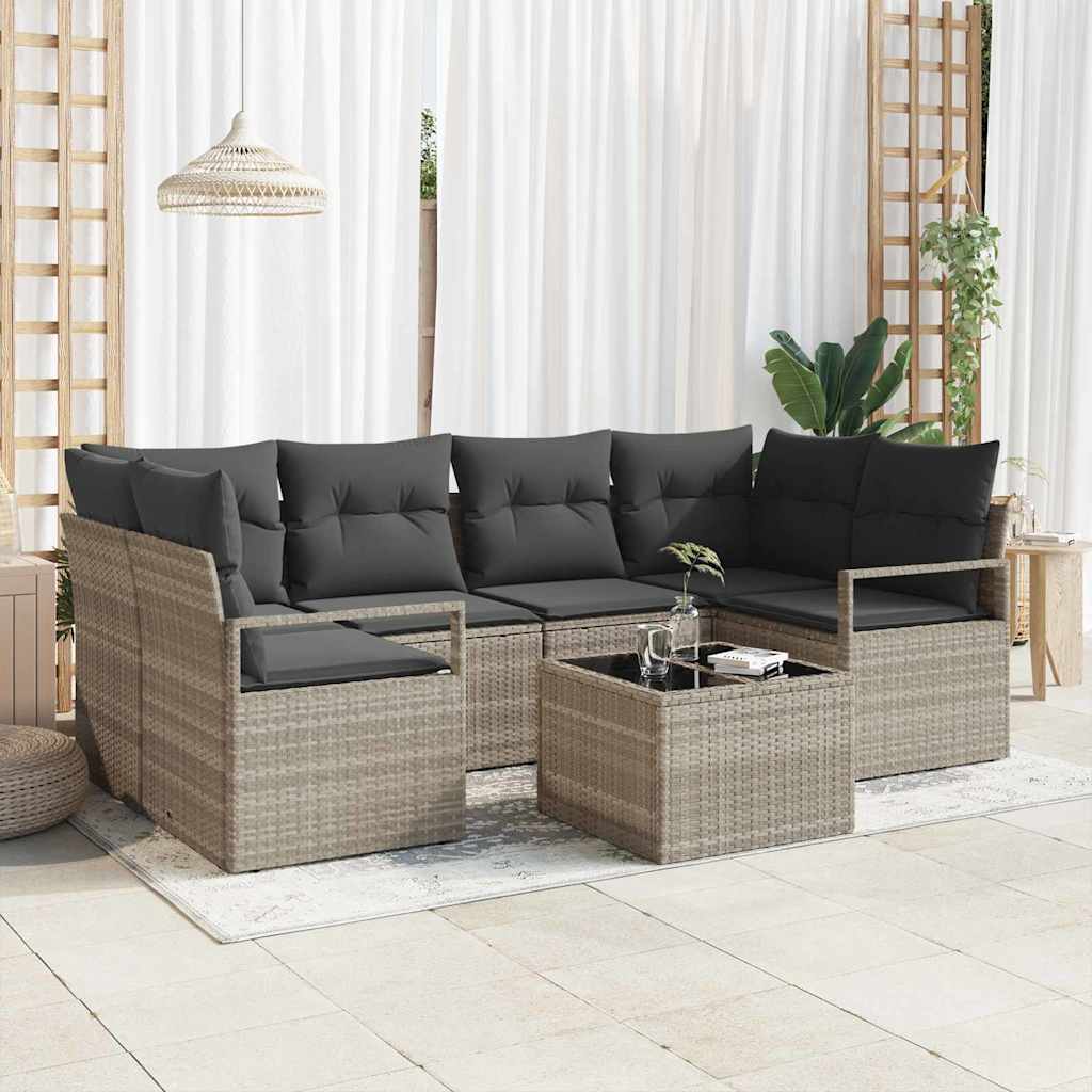 Garten-Sofa-Set 7 pcs Hellgrau, Dunkelgrau 55 x 55 x 37 cm
