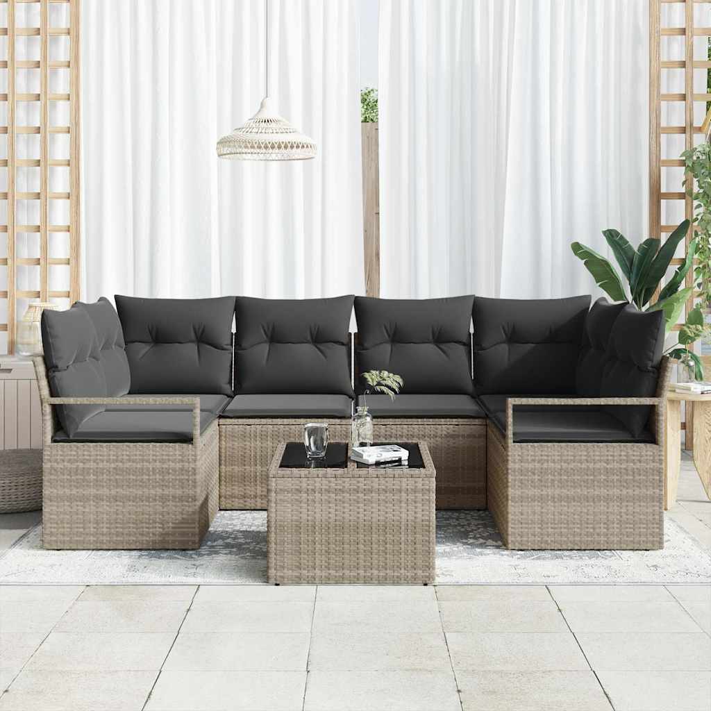 Garten-Sofa-Set 7 pcs Hellgrau, Dunkelgrau 55 x 55 x 37 cm
