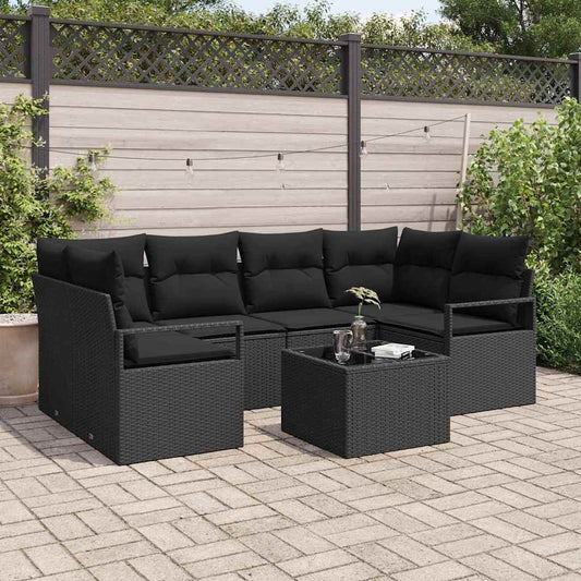 Garten-Sofa-Set mit Kissen 7 pcs Schwarz 55 x 55 x 37 cm