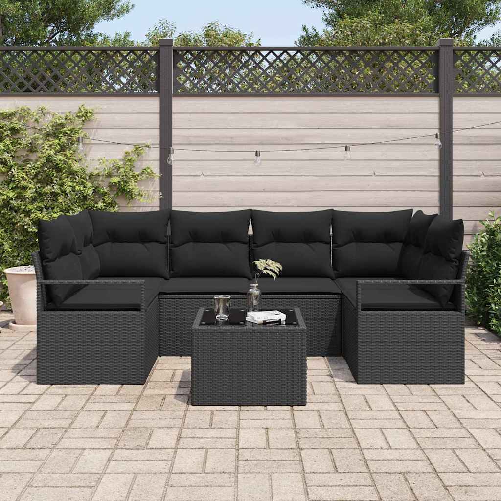 Garten-Sofa-Set mit Kissen 7 pcs Schwarz 55 x 55 x 37 cm