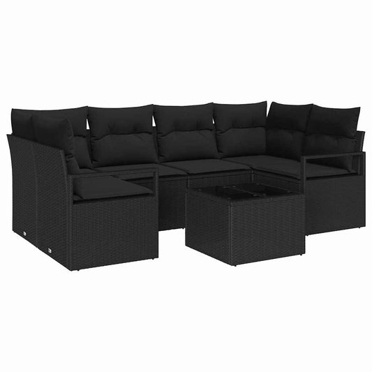 Garten-Sofa-Set mit Kissen 7 pcs Schwarz 55 x 55 x 37 cm