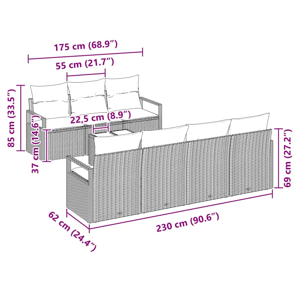 Garten-Sofa-Set mit Kissen 8 pcs Braun, Creme 55 x 55 x 37 cm