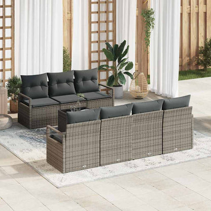 Garten-Sofa-Set 8 pcs Grau Poly-Rattan und Stahl und Glas