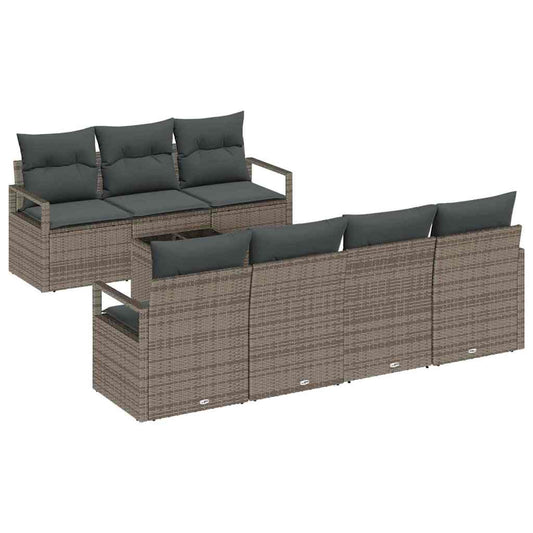 Garten-Sofa-Set 8 pcs Grau Poly-Rattan und Stahl und Glas