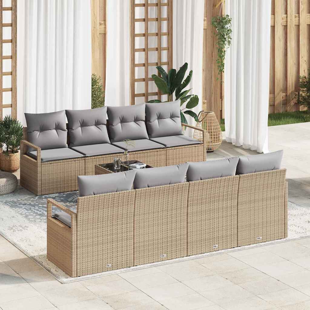 Garten-Sofa-Set mit Kissen 9 pcs Beige, Grau 55 x 55 x 37 cm