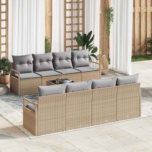Garten-Sofa-Set mit Kissen 9 pcs Beige, Grau 55 x 55 x 37 cm