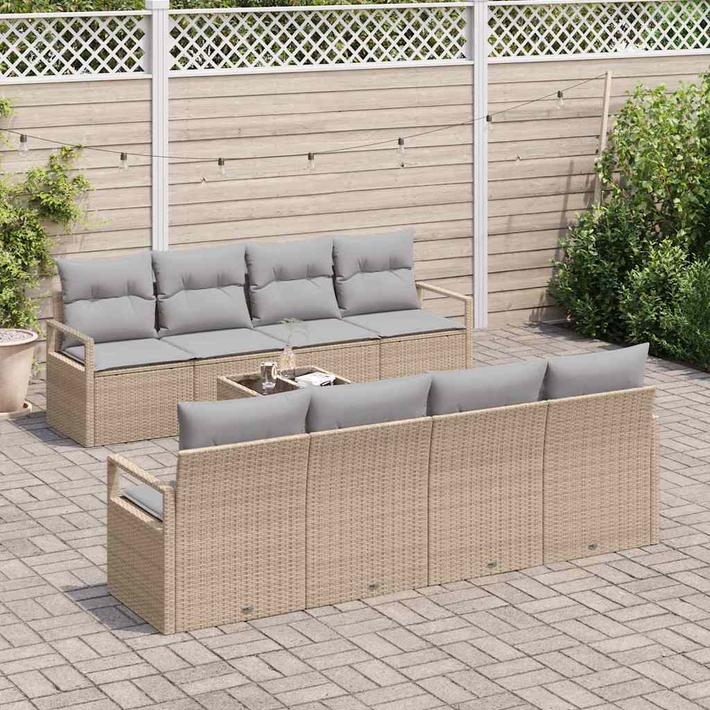 Garten-Sofa-Set mit Kissen 9 pcs Beige, Grau 55 x 55 x 37 cm
