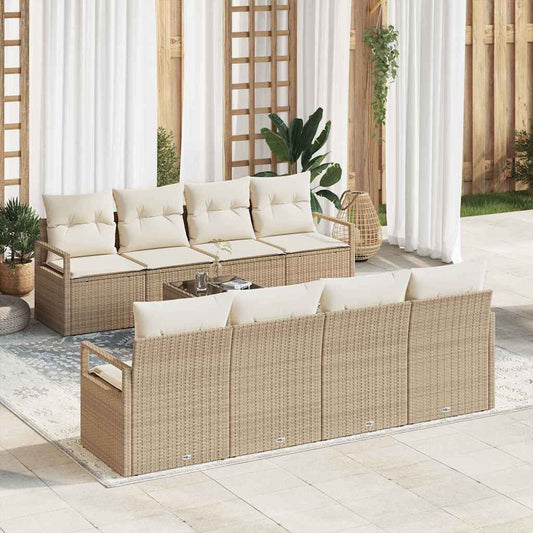 Garten-Sofa-Set mit Kissen 9 pcs Beige, Creme 55 x 55 x 37 cm