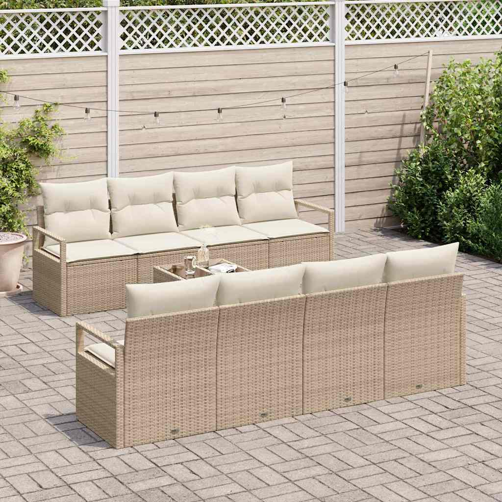Garten-Sofa-Set mit Kissen 9 pcs Beige, Creme 55 x 55 x 37 cm