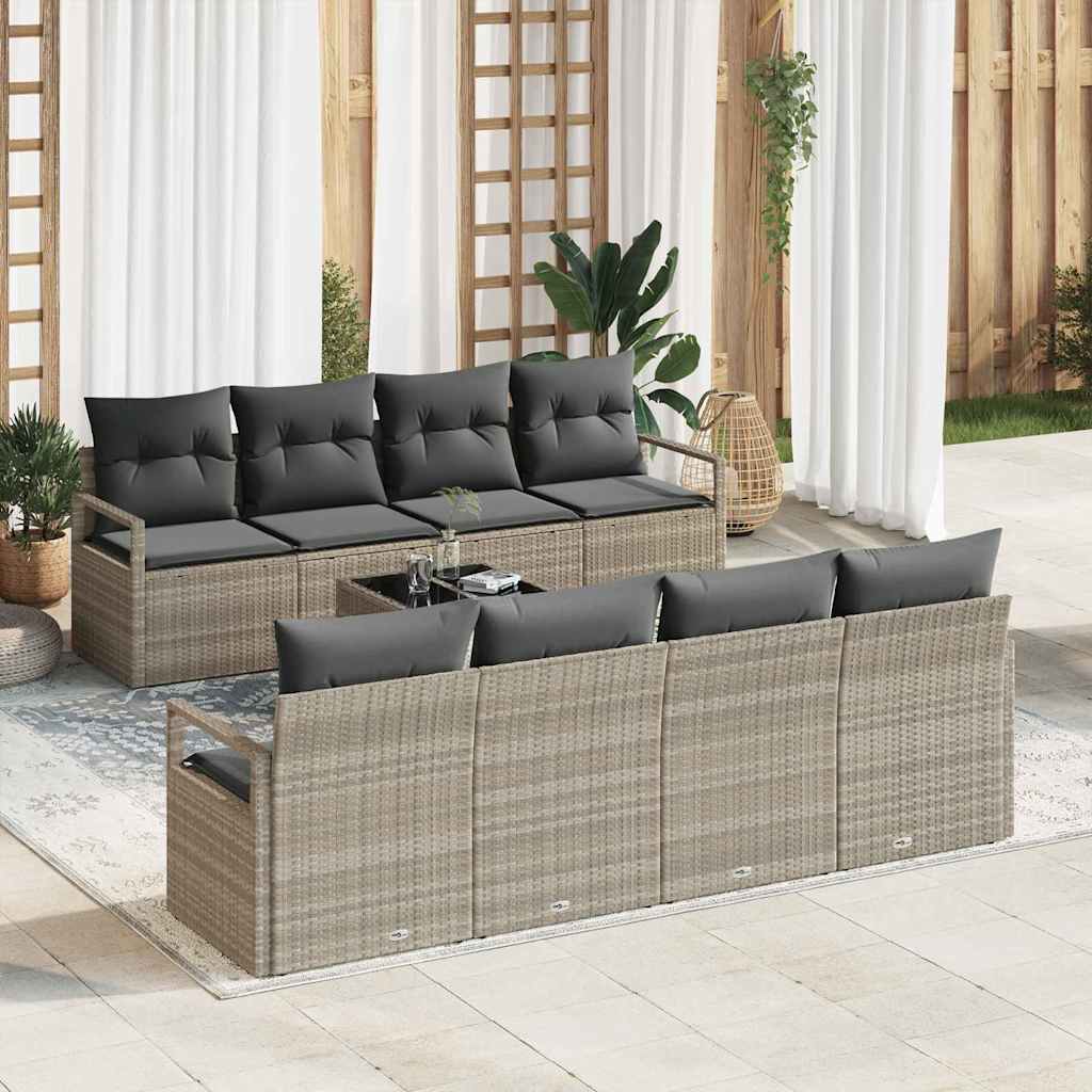 Garten-Sofa-Set 9 pcs Hellgrau, Schwarz 55 x 55 x 37 cm