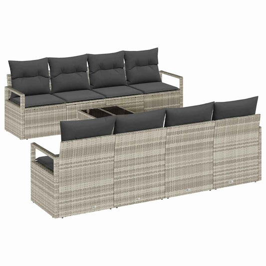 Garten-Sofa-Set 9 pcs Hellgrau, Schwarz 55 x 55 x 37 cm