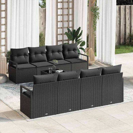 Garten-Sofa-Set mit Kissen 9 pcs Schwarz 55 x 55 x 37 cm