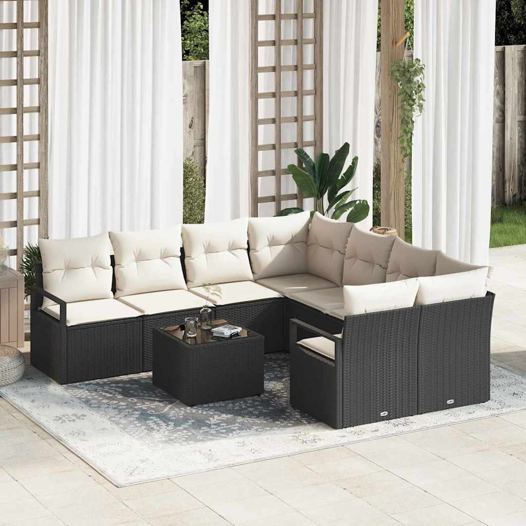 Garten-Sofa-Set mit Kissen 9 pcs Schwarz, Creme 55 x 55 x 37 cm