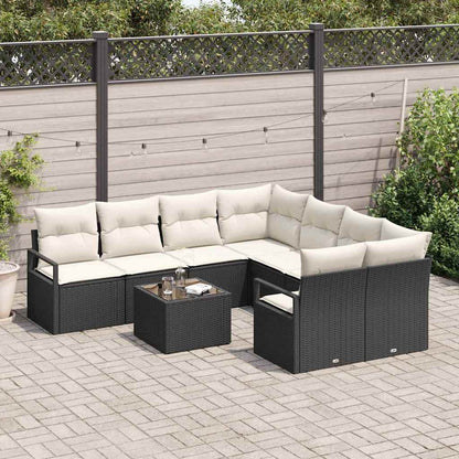 Garten-Sofa-Set mit Kissen 9 pcs Schwarz, Creme 55 x 55 x 37 cm