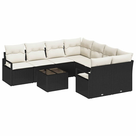 Garten-Sofa-Set mit Kissen 9 pcs Schwarz, Creme 55 x 55 x 37 cm