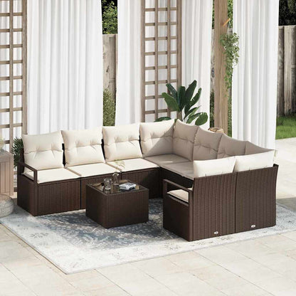 Garten-Sofa-Set mit Kissen 9 pcs Braun, Creme 55 x 55 x 37 cm
