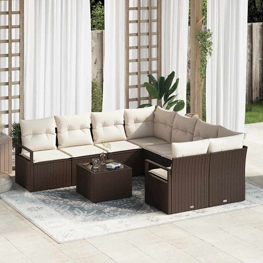 Garten-Sofa-Set mit Kissen 9 pcs Braun, Creme 55 x 55 x 37 cm