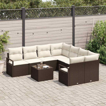 Garten-Sofa-Set mit Kissen 9 pcs Braun, Creme 55 x 55 x 37 cm